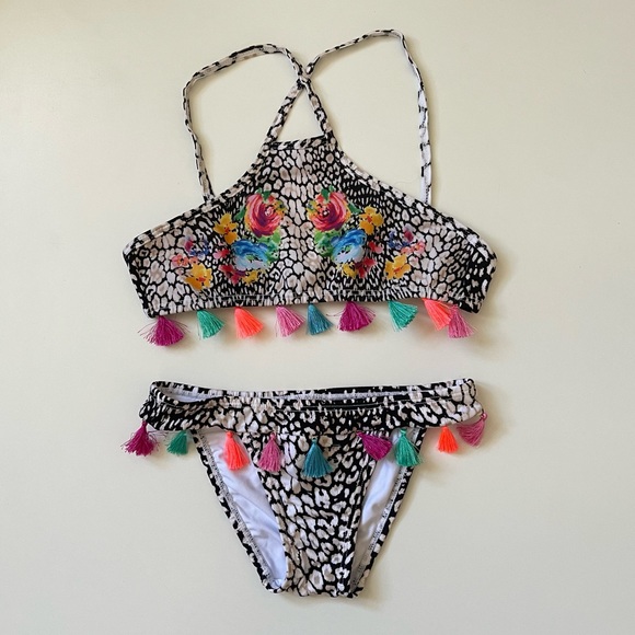 Pilyq Girls’ Floral & Animal Print - Tassel Bikini - Picture 1 of 9